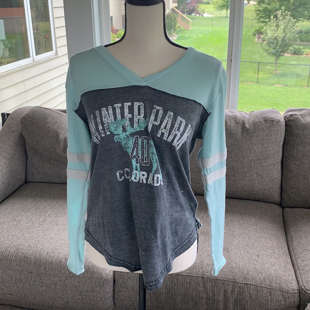 Winter Park Colorado Women’s Gray Sage Green Long Sleeve T-shirt Size Small
